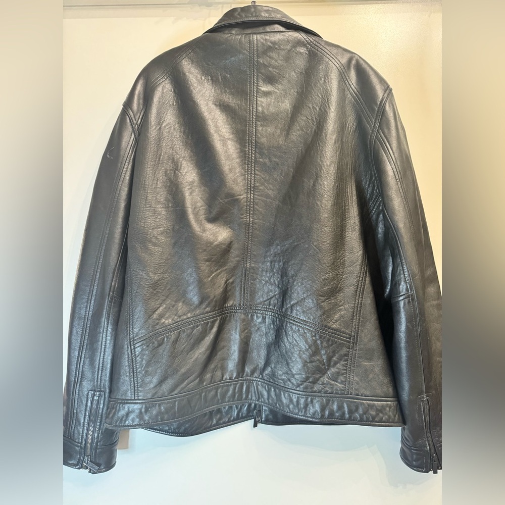 Vintage Calvin Klein Men’s Leather Jacket XL Black Moto Zip Coat Distressed Worn - Picture 7 of 10